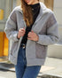Women's Pocket Design Patchwork Long Sleeve Fluffy Teddy Puffer Coat gray