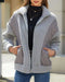 Women's Pocket Design Patchwork Long Sleeve Fluffy Teddy Puffer Coat gray