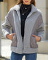 Women's Pocket Design Patchwork Long Sleeve Fluffy Teddy Puffer Coat gray