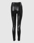 Rhinestone Contrast Mesh High Waist Skinny Pants Sexy Slim Fit Pu Leather Pants black