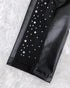 Rhinestone Contrast Mesh High Waist Skinny Pants Sexy Slim Fit Pu Leather Pants black