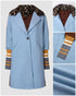 Color Block Long Trench Coat Single Breasted Detachable Fuzzy Leopard Pattern Lapel Overcoat sky blue