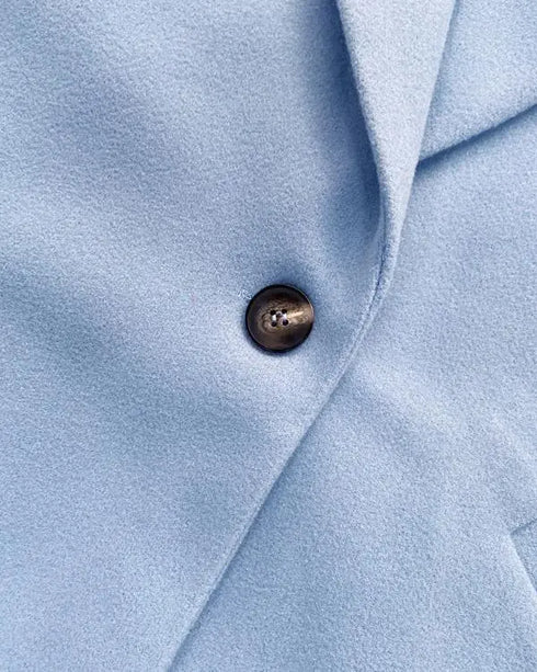 Color Block Long Trench Coat Single Breasted Detachable Fuzzy Leopard Pattern Lapel Overcoat sky blue