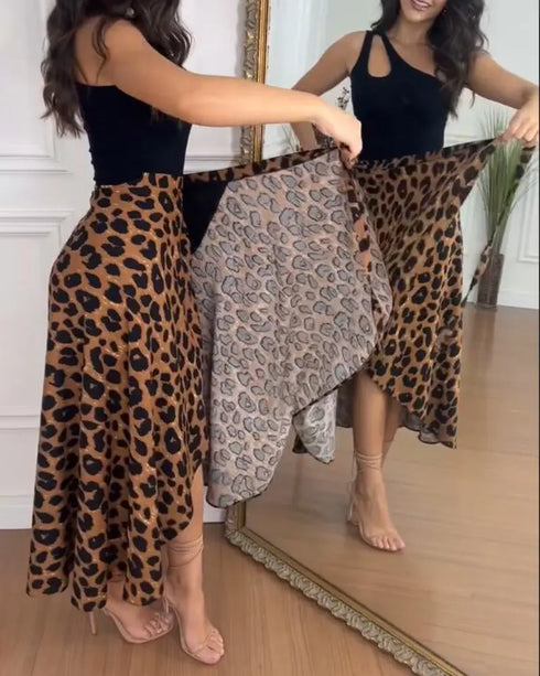 Leopard Chic Lace-up Skirt Leopard