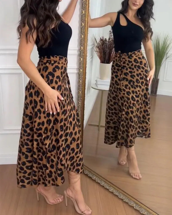 Leopard Chic Lace-up Skirt Leopard