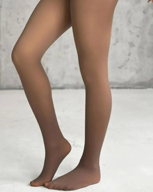 Fleece Lined Tummy Control Butt Lifter Tights Fake Translucent Thermal High Waist Pantyhose Tights Leggings brown