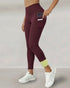 Winter Warm High Waisted Workout Athletic Leggings Tummy Control Butt Lifting Ultra Soft Thermal Lined Yoga Pants Women's Sportswear with Stacked Slit Pockets On Side Wine red