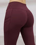 Winter Warm High Waisted Workout Athletic Leggings Tummy Control Butt Lifting Ultra Soft Thermal Lined Yoga Pants Women's Sportswear with Stacked Slit Pockets On Side Wine red