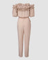 Off Shoulder Frill Hem Tied Detail Jumpsuit Apricot