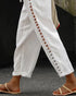 Hollow Out Lace Patch Pocket Design Casual Pants white