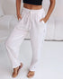 Hollow Out Lace Patch Pocket Design Casual Pants white