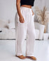 Hollow Out Lace Patch Pocket Design Casual Pants white