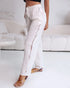 Hollow Out Lace Patch Pocket Design Casual Pants white