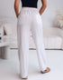 Hollow Out Lace Patch Pocket Design Casual Pants white