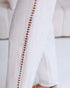 Hollow Out Lace Patch Pocket Design Casual Pants white