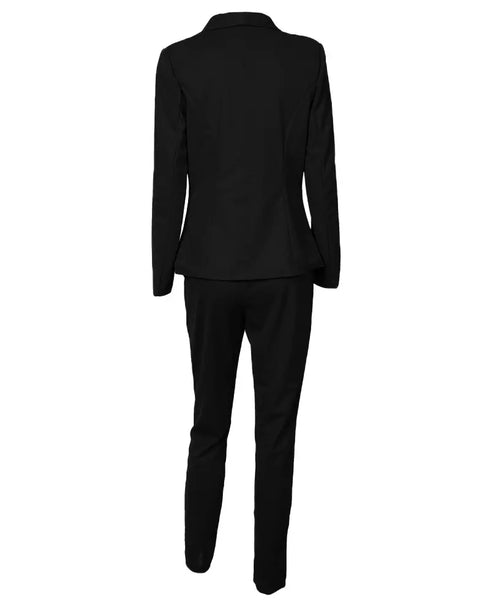 2 Pieces Outfit Shawl Collar Single Breasted Pockets Design Blazer Coat and Drawstring Elastic Waist Slim Fit Pants Set black