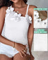 1PC Floral Pattern Beaded Decor Knit Tank Top Sleeveless Shirt white