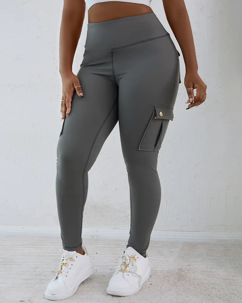 Zipper Pocket Slim Fit Yoga Pants Casual High Waist Workout Pants gray