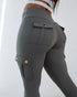 Butt Lifting Leggings with Flap Pockets High Waist Tummy Control Workout Cargo Pants gray