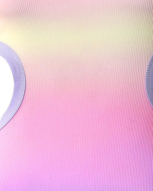 Ombre One Shoulder Cutout Ribbed Bodycon Dress Multicolor