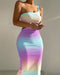 Ombre One Shoulder Cutout Ribbed Bodycon Dress Multicolor