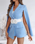 Notched Collar Long Sleeve Blazer Romper Casual Cloak Slim Fit Short Jumpsuit Without Belt Lighted Blue