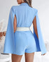 Notched Collar Long Sleeve Blazer Romper Casual Cloak Slim Fit Short Jumpsuit Without Belt Lighted Blue