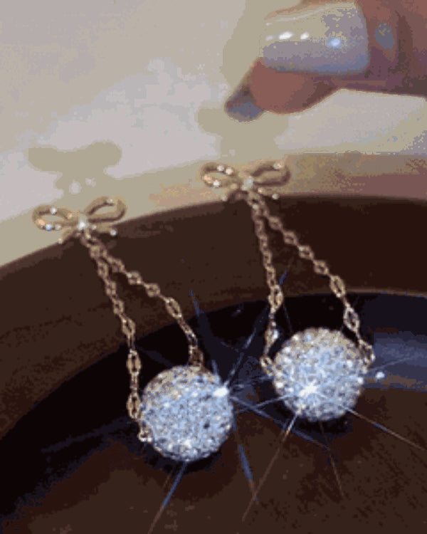 1Pair Bowknot Ball Pattern Rhinestone Drop Earrings silver