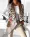 Reversible Leopard Pattern Fuzzy Fleece Lined Vest Lapel Sleeveless Casual Coat with Pockets Apricot