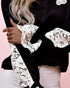 Colorblock Floral Pattern Tied Long Sleeve Lace Patch Sweatshirt black