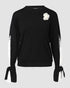 Colorblock Floral Pattern Tied Long Sleeve Lace Patch Sweatshirt black
