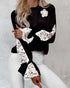 Colorblock Floral Decor Lace Patch Sweatshirt Dress black