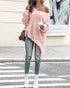 V-Neck Long Sleeve Sweater Fringe Pullover Casual Tassel Fall Winter Top pink
