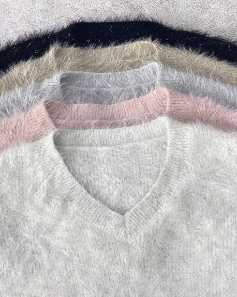 V-Neck Long Sleeve Sweater Fringe Pullover Casual Tassel Fall Winter Top pink