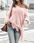 V-Neck Long Sleeve Sweater Fringe Pullover Casual Tassel Fall Winter Top pink