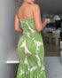 Floral Print Bandeau Sleeveless Shirred Hollow-out Maxi Dress green