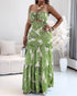 Floral Print Bandeau Sleeveless Shirred Hollow-out Maxi Dress green