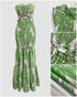 Floral Print Bandeau Sleeveless Shirred Hollow-out Maxi Dress green