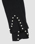 2 Piece Outfits Long Sleeve Beaded Side Slit Knit Top High Waist Skinny Pants Lounge Sets black