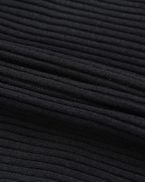 2 Piece Outfits Long Sleeve Beaded Side Slit Knit Top High Waist Skinny Pants Lounge Sets black