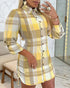 Plaid Pattern Side Drawstring Buttoned Shirt Dress yellow