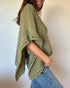 Solid Batwing Sleeve Hollow-out Crochet Pattern Top Casual Cover Up green