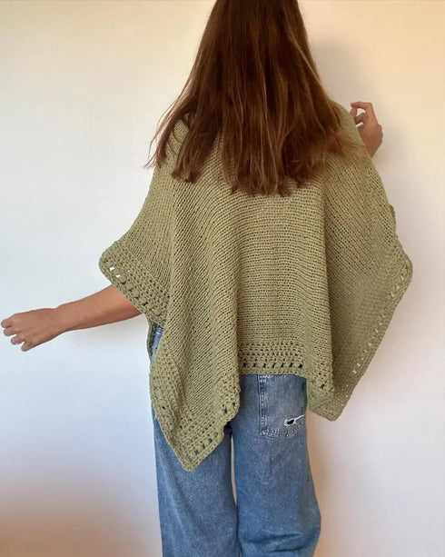 Solid Batwing Sleeve Hollow-out Crochet Pattern Top Casual Cover Up green