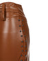 Studded Tied Detail PU Leather Slim Fit Side Sllit High Waist Pants Elegant Pants brown