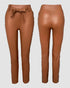 Studded Tied Detail PU Leather Slim Fit Side Sllit High Waist Pants Elegant Pants brown