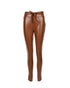 Studded Tied Detail PU Leather Slim Fit Side Sllit High Waist Pants Elegant Pants brown