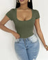 U-Neck Short Sleeve Ribbed Bodysuit green