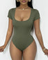 U-Neck Short Sleeve Ribbed Bodysuit green