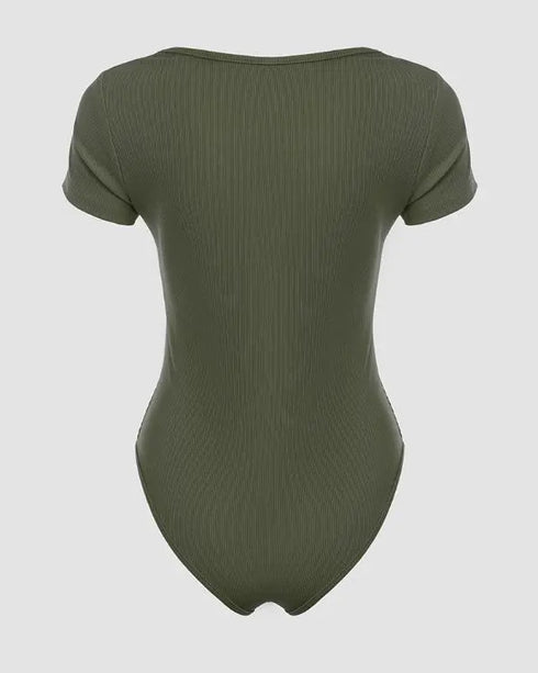 U-Neck Short Sleeve Ribbed Bodysuit green