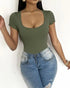 U-Neck Short Sleeve Ribbed Bodysuit green